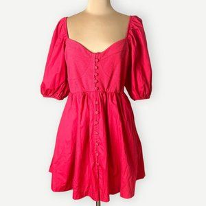 NWT Maeve Puff Sleeve Sweetheart Mini Dress L Anthropologie Red Boho Peasant NEW